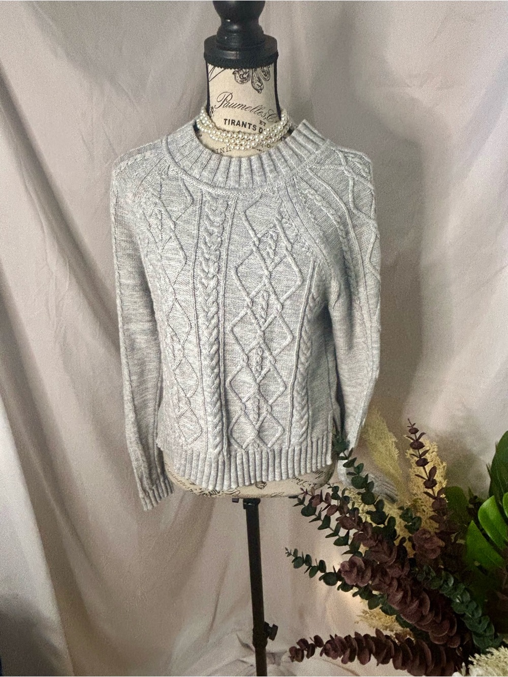 Preppy Fisherman GAP Light Gray Cable Crewneck Sweater